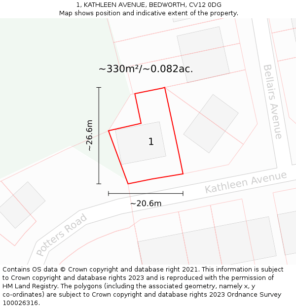 1, KATHLEEN AVENUE, BEDWORTH, CV12 0DG: Plot and title map