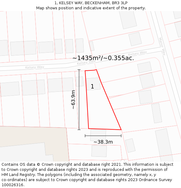 1, KELSEY WAY, BECKENHAM, BR3 3LP: Plot and title map