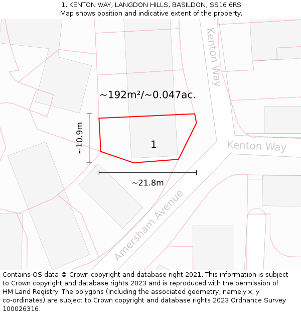 1, KENTON WAY, LANGDON HILLS, BASILDON, SS16 6RS: Plot and title map