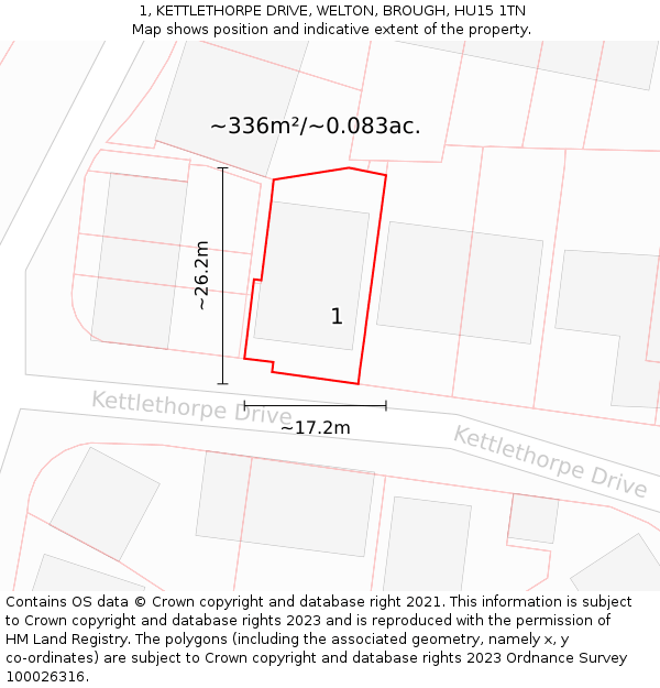 1, KETTLETHORPE DRIVE, WELTON, BROUGH, HU15 1TN: Plot and title map