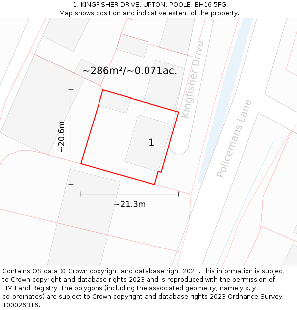 1, KINGFISHER DRIVE, UPTON, POOLE, BH16 5FG: Plot and title map