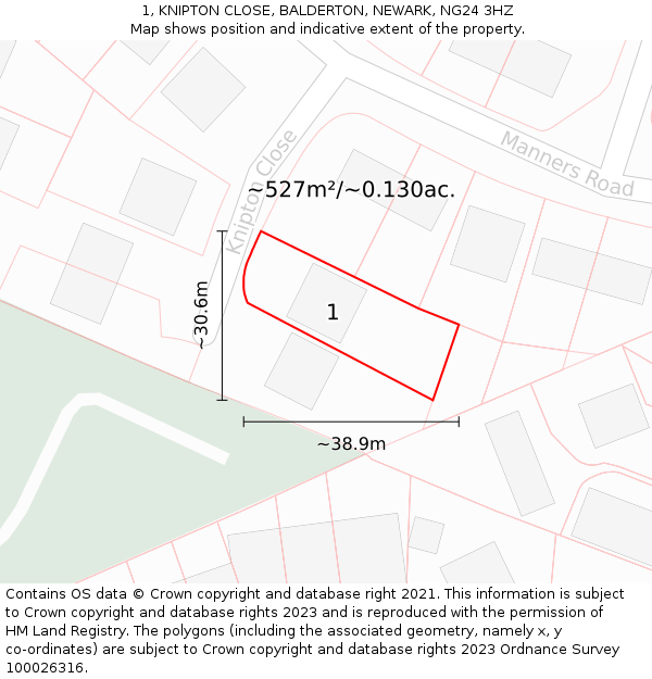 1, KNIPTON CLOSE, BALDERTON, NEWARK, NG24 3HZ: Plot and title map