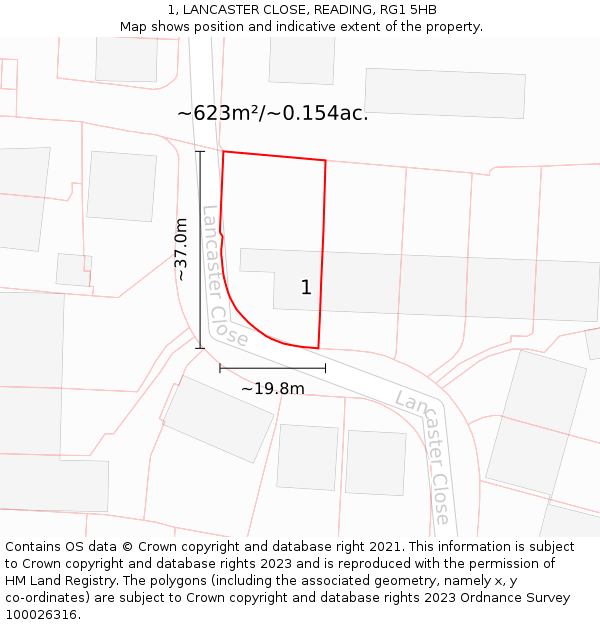 1, LANCASTER CLOSE, READING, RG1 5HB: Plot and title map