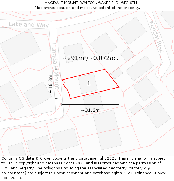 1, LANGDALE MOUNT, WALTON, WAKEFIELD, WF2 6TH: Plot and title map