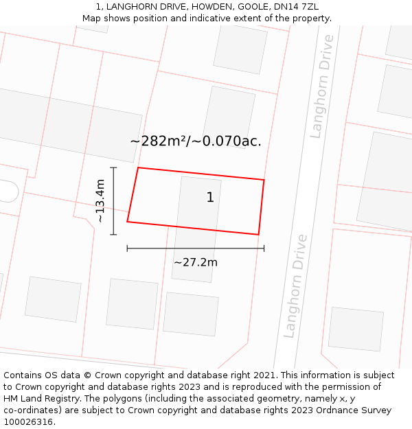 1, LANGHORN DRIVE, HOWDEN, GOOLE, DN14 7ZL: Plot and title map