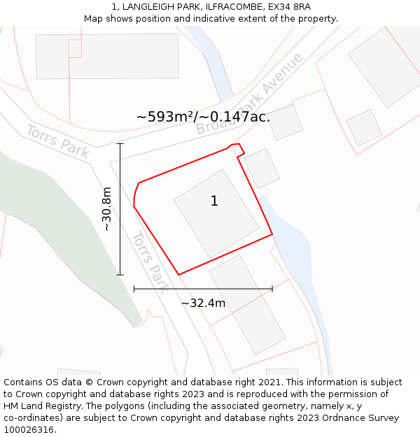 1, LANGLEIGH PARK, ILFRACOMBE, EX34 8RA: Plot and title map