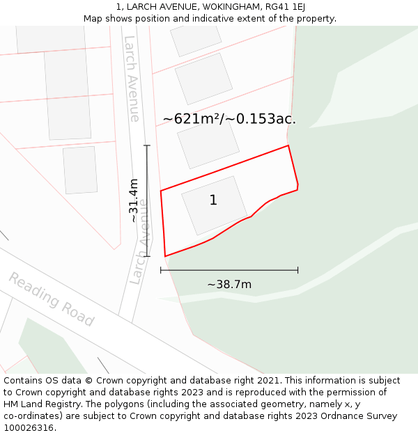 1, LARCH AVENUE, WOKINGHAM, RG41 1EJ: Plot and title map