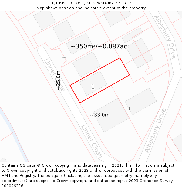 1, LINNET CLOSE, SHREWSBURY, SY1 4TZ: Plot and title map