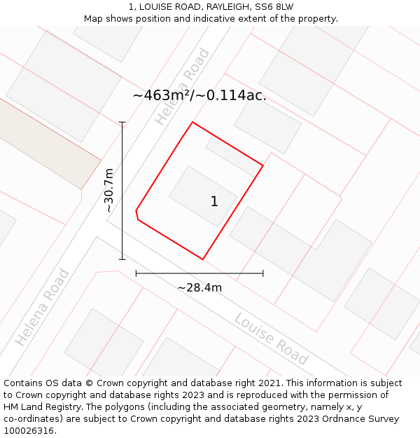 1, LOUISE ROAD, RAYLEIGH, SS6 8LW: Plot and title map