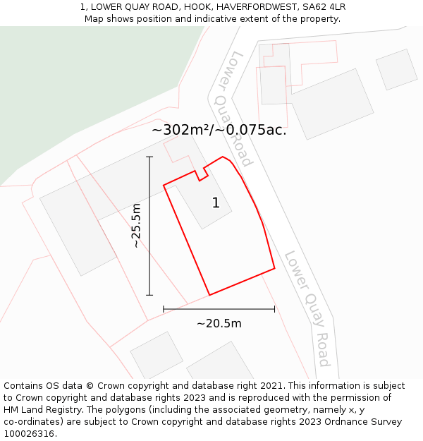 1, LOWER QUAY ROAD, HOOK, HAVERFORDWEST, SA62 4LR: Plot and title map