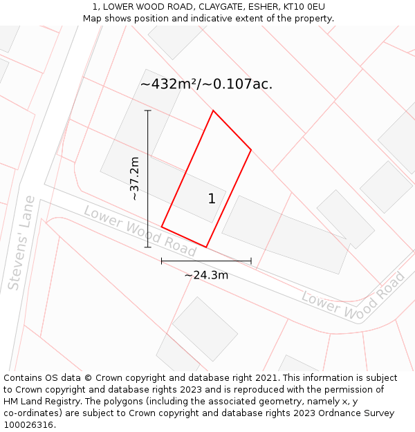 1, LOWER WOOD ROAD, CLAYGATE, ESHER, KT10 0EU: Plot and title map