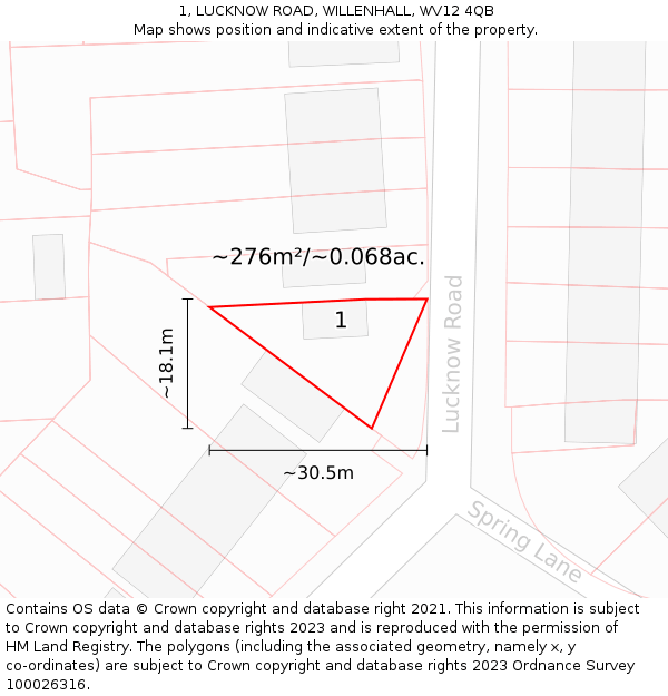 1, LUCKNOW ROAD, WILLENHALL, WV12 4QB: Plot and title map