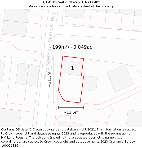 1, LYDNEY WALK, NEWPORT, NP19 4BS: Plot and title map