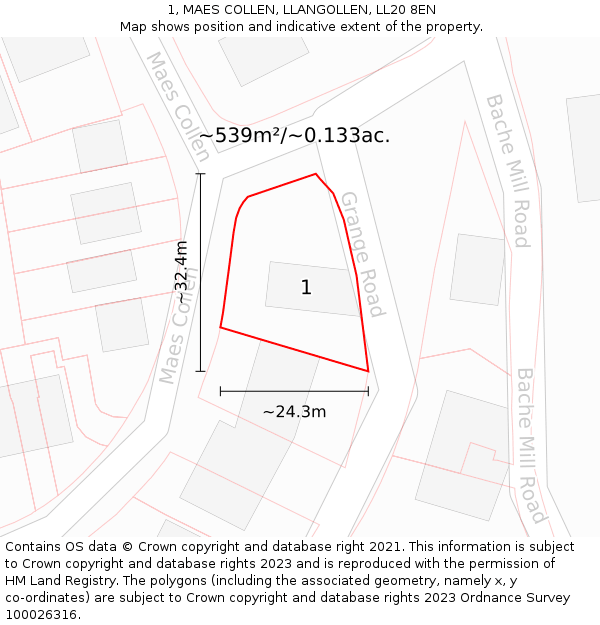 1, MAES COLLEN, LLANGOLLEN, LL20 8EN: Plot and title map