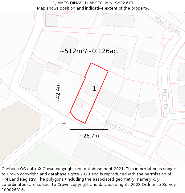 1, MAES DINAS, LLANFECHAIN, SY22 6YR: Plot and title map