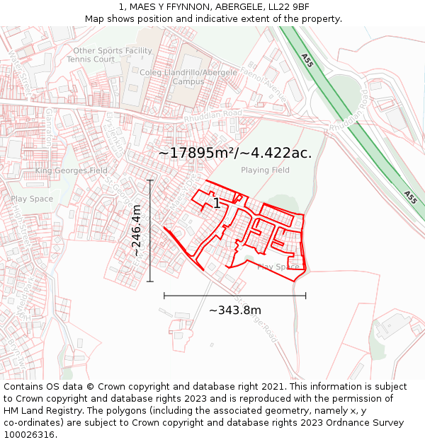 1, MAES Y FFYNNON, ABERGELE, LL22 9BF: Plot and title map