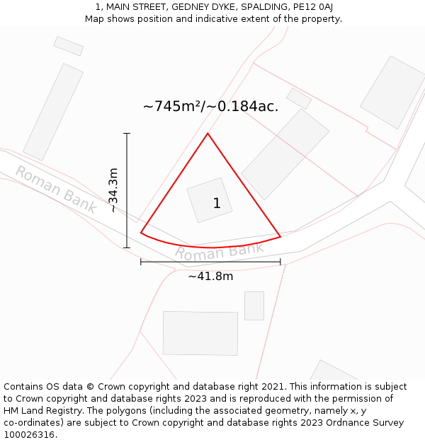 1, MAIN STREET, GEDNEY DYKE, SPALDING, PE12 0AJ: Plot and title map