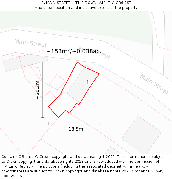 1, MAIN STREET, LITTLE DOWNHAM, ELY, CB6 2ST: Plot and title map