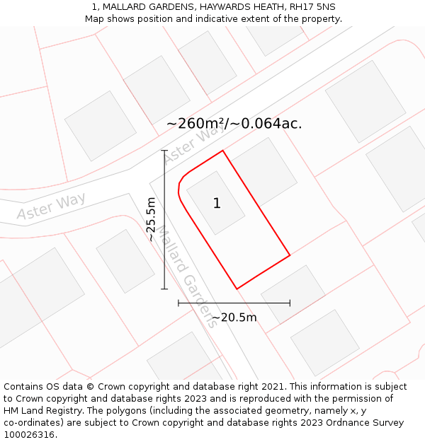 1, MALLARD GARDENS, HAYWARDS HEATH, RH17 5NS: Plot and title map