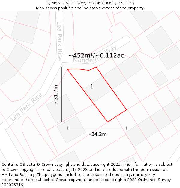 1, MANDEVILLE WAY, BROMSGROVE, B61 0BQ: Plot and title map