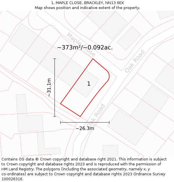 1, MAPLE CLOSE, BRACKLEY, NN13 6EX: Plot and title map