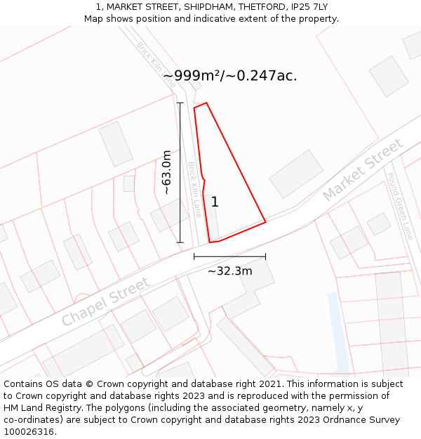 1, MARKET STREET, SHIPDHAM, THETFORD, IP25 7LY: Plot and title map