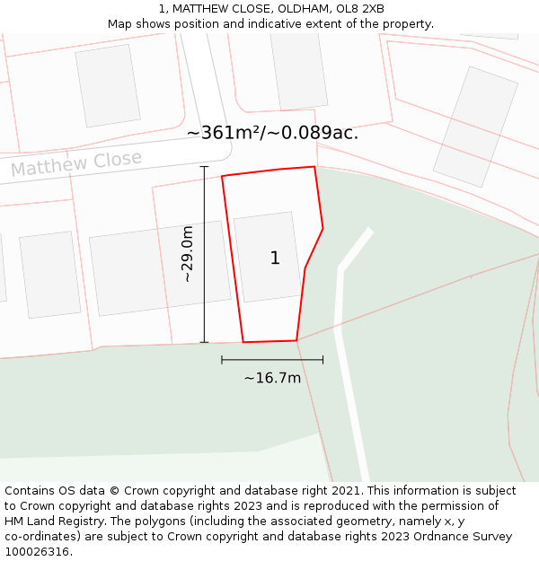 1, MATTHEW CLOSE, OLDHAM, OL8 2XB: Plot and title map