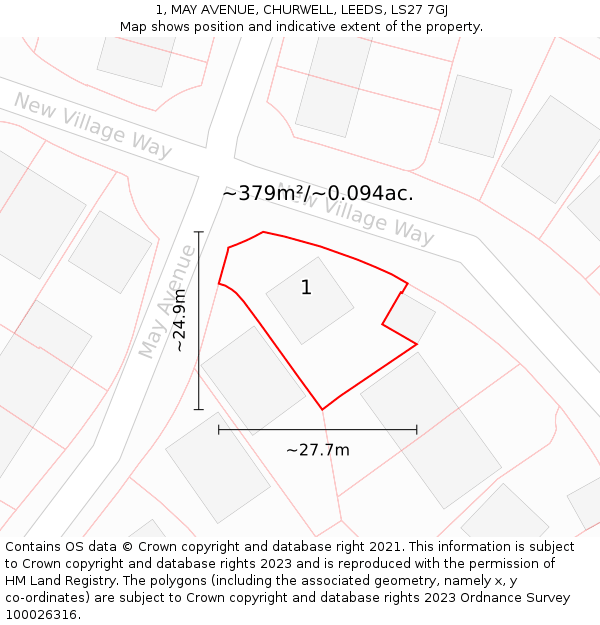 1, MAY AVENUE, CHURWELL, LEEDS, LS27 7GJ: Plot and title map