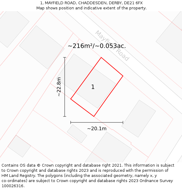 1, MAYFIELD ROAD, CHADDESDEN, DERBY, DE21 6FX: Plot and title map