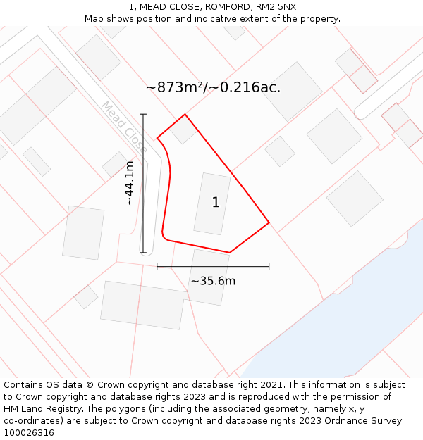 1, MEAD CLOSE, ROMFORD, RM2 5NX: Plot and title map