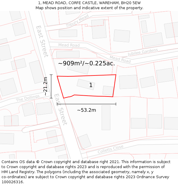 1, MEAD ROAD, CORFE CASTLE, WAREHAM, BH20 5EW: Plot and title map