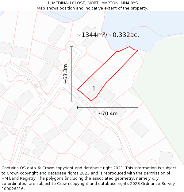 1, MEDINAH CLOSE, NORTHAMPTON, NN4 0YS: Plot and title map