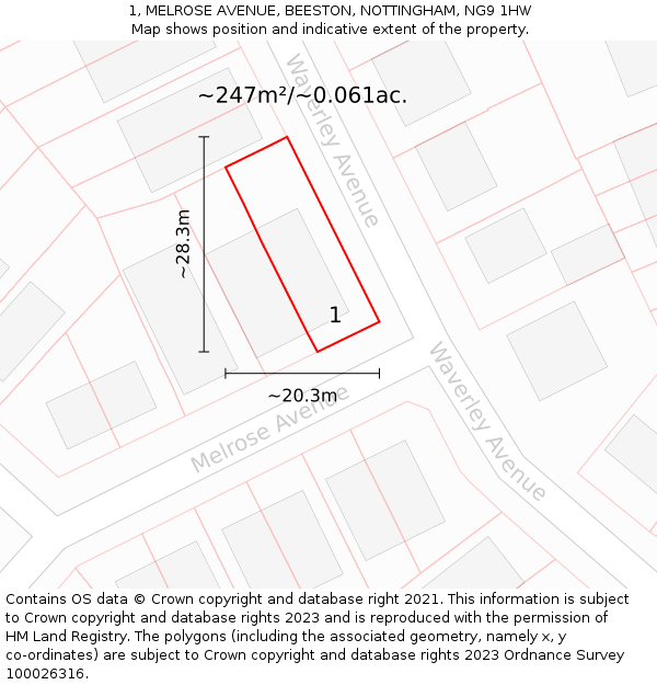 1, MELROSE AVENUE, BEESTON, NOTTINGHAM, NG9 1HW: Plot and title map