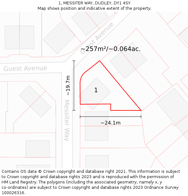 1, MESSITER WAY, DUDLEY, DY1 4SY: Plot and title map