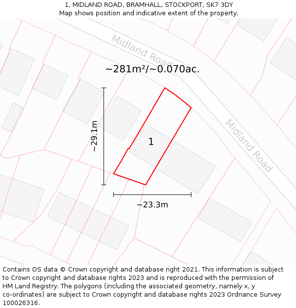 1, MIDLAND ROAD, BRAMHALL, STOCKPORT, SK7 3DY: Plot and title map