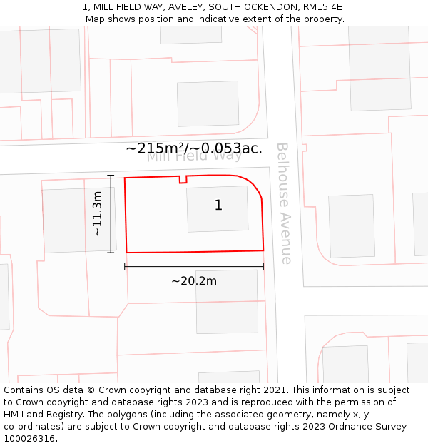 1, MILL FIELD WAY, AVELEY, SOUTH OCKENDON, RM15 4ET: Plot and title map