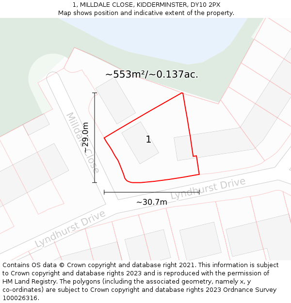 1, MILLDALE CLOSE, KIDDERMINSTER, DY10 2PX: Plot and title map