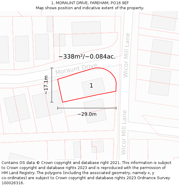 1, MORAUNT DRIVE, FAREHAM, PO16 9EF: Plot and title map