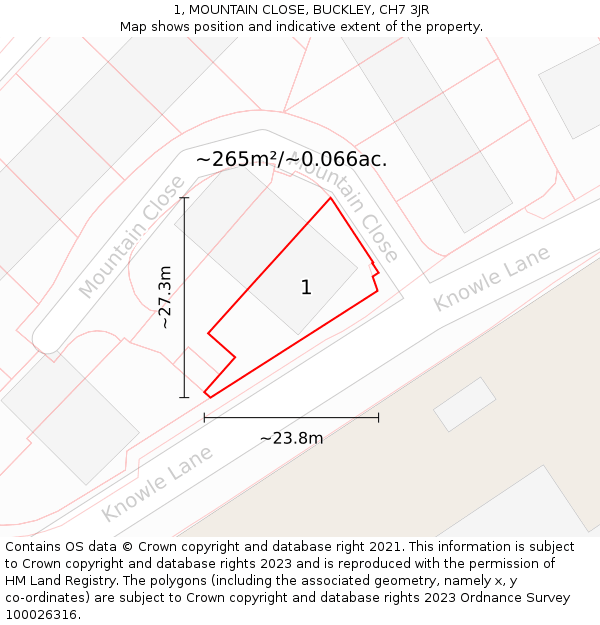 1, MOUNTAIN CLOSE, BUCKLEY, CH7 3JR: Plot and title map