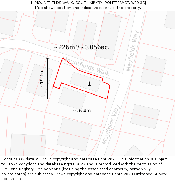 1, MOUNTFIELDS WALK, SOUTH KIRKBY, PONTEFRACT, WF9 3SJ: Plot and title map