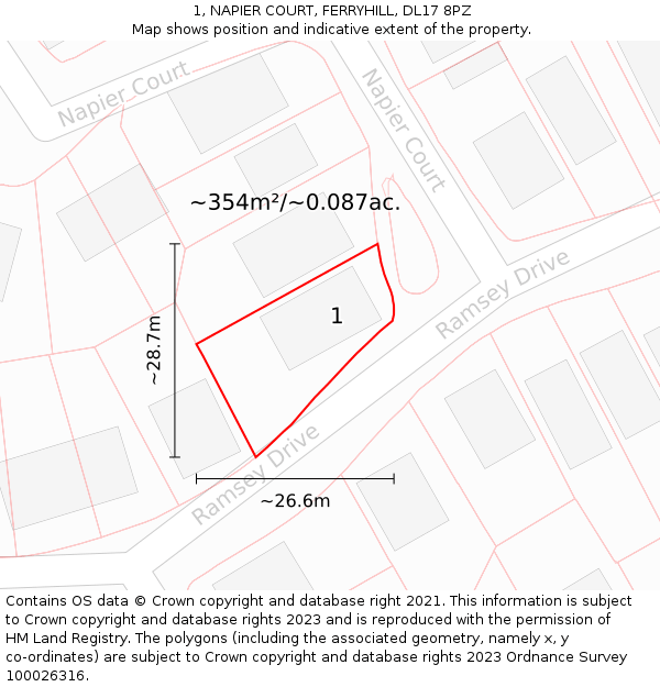 1, NAPIER COURT, FERRYHILL, DL17 8PZ: Plot and title map