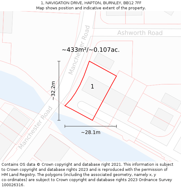 1, NAVIGATION DRIVE, HAPTON, BURNLEY, BB12 7FF: Plot and title map