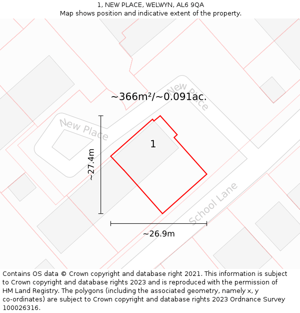 1, NEW PLACE, WELWYN, AL6 9QA: Plot and title map