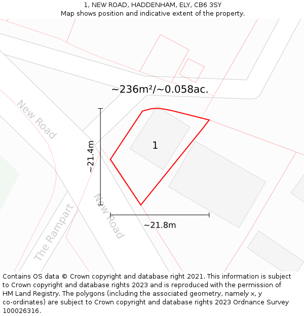 1, NEW ROAD, HADDENHAM, ELY, CB6 3SY: Plot and title map