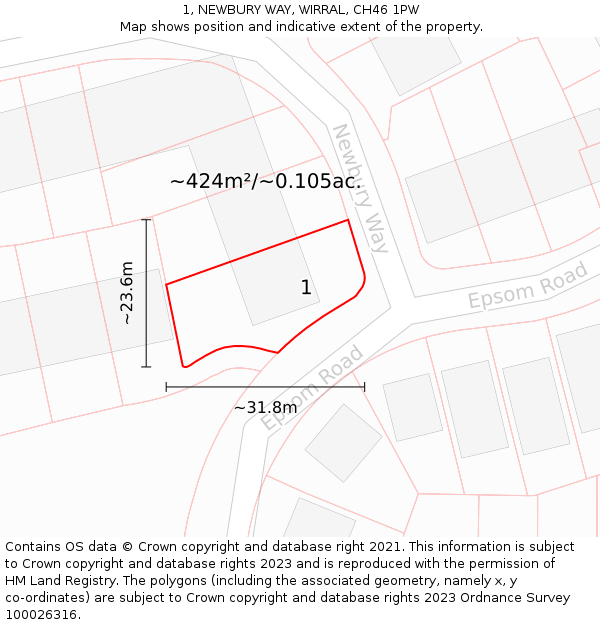 1, NEWBURY WAY, WIRRAL, CH46 1PW: Plot and title map