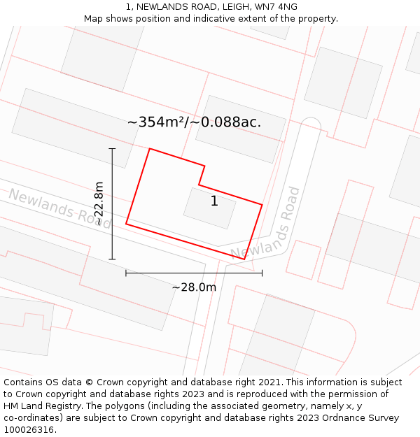 1, NEWLANDS ROAD, LEIGH, WN7 4NG: Plot and title map