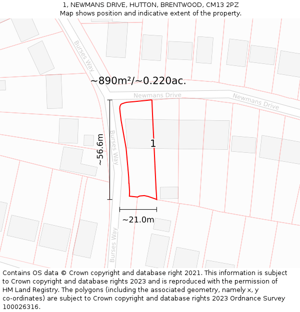 1, NEWMANS DRIVE, HUTTON, BRENTWOOD, CM13 2PZ: Plot and title map