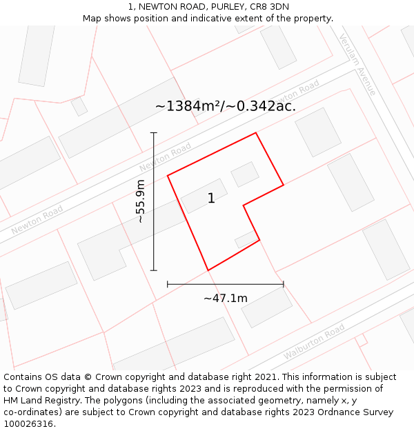 1, NEWTON ROAD, PURLEY, CR8 3DN: Plot and title map