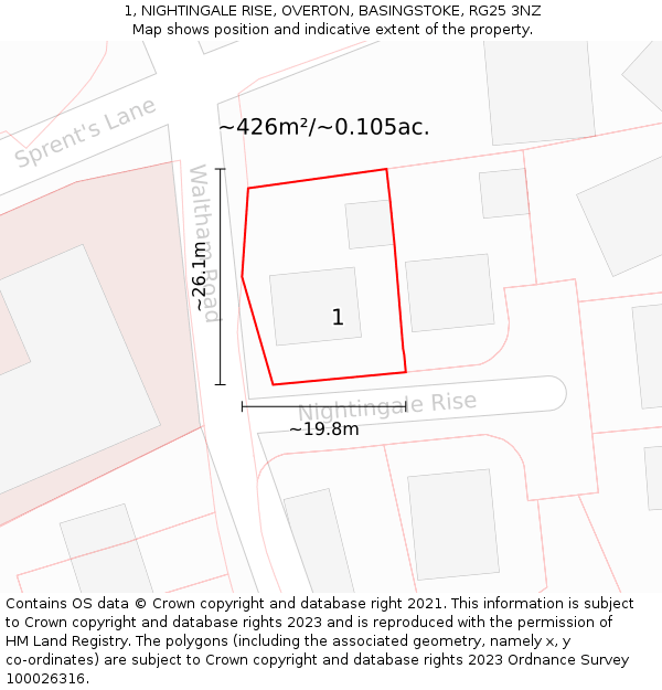 1, NIGHTINGALE RISE, OVERTON, BASINGSTOKE, RG25 3NZ: Plot and title map