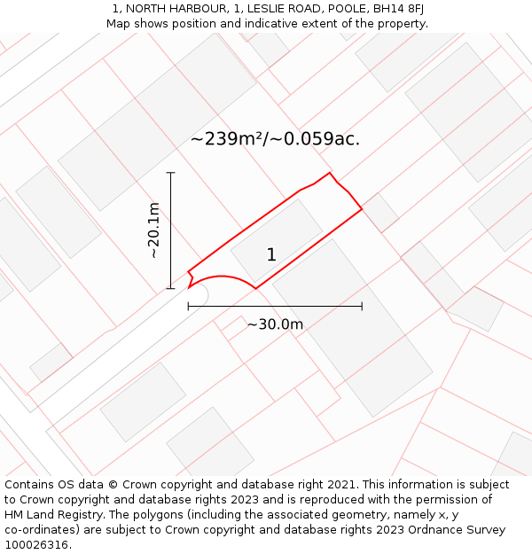 1, NORTH HARBOUR, 1, LESLIE ROAD, POOLE, BH14 8FJ: Plot and title map